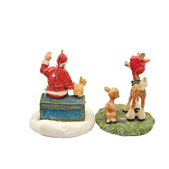 Vintage Ceramic Pottery Holiday Ornaments Santa & Rudolph Reindeer Christmas 3x2 - Picture 3 of 11